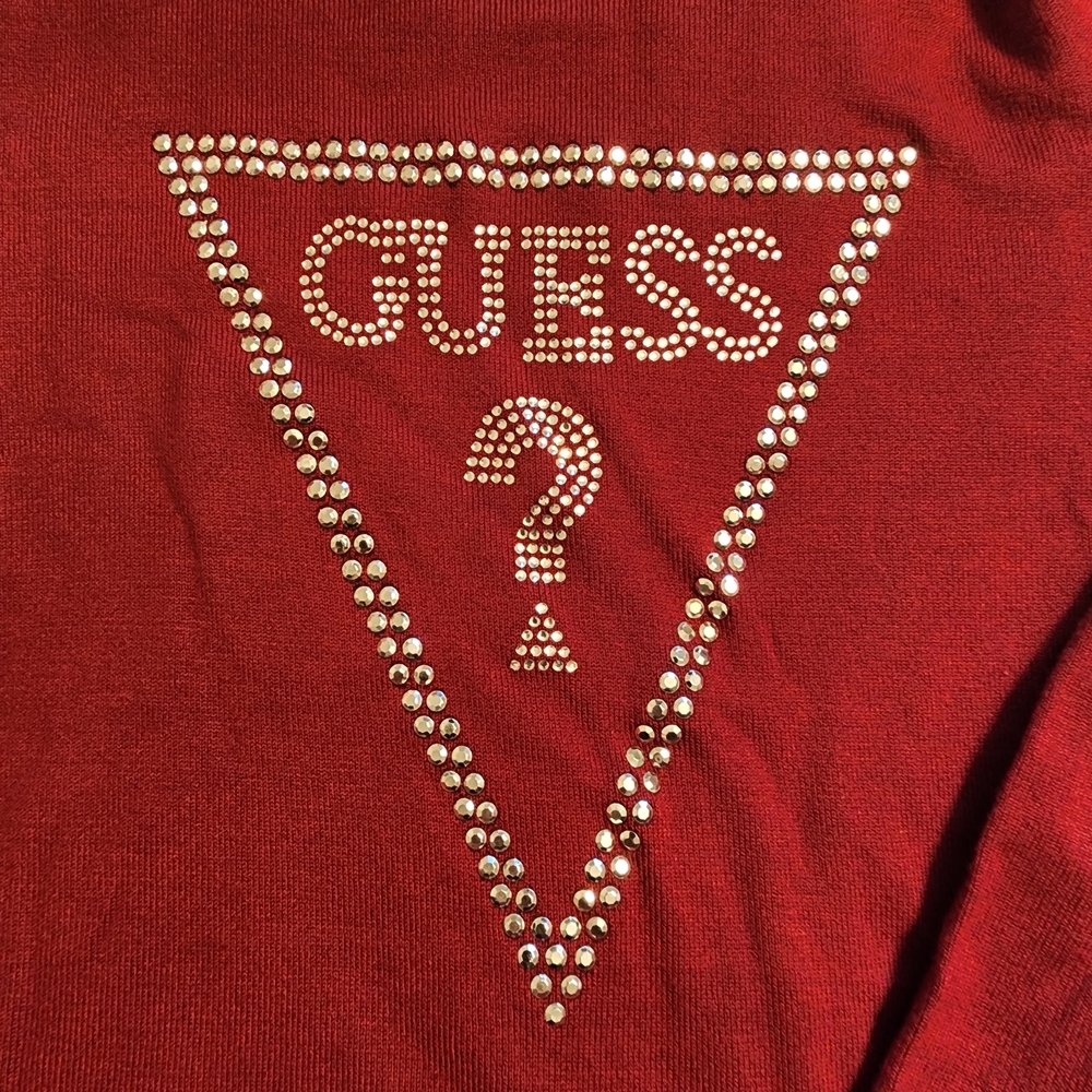 Guess Deep Red Rhinestone Embellished Sweater - Picture 2 of 3